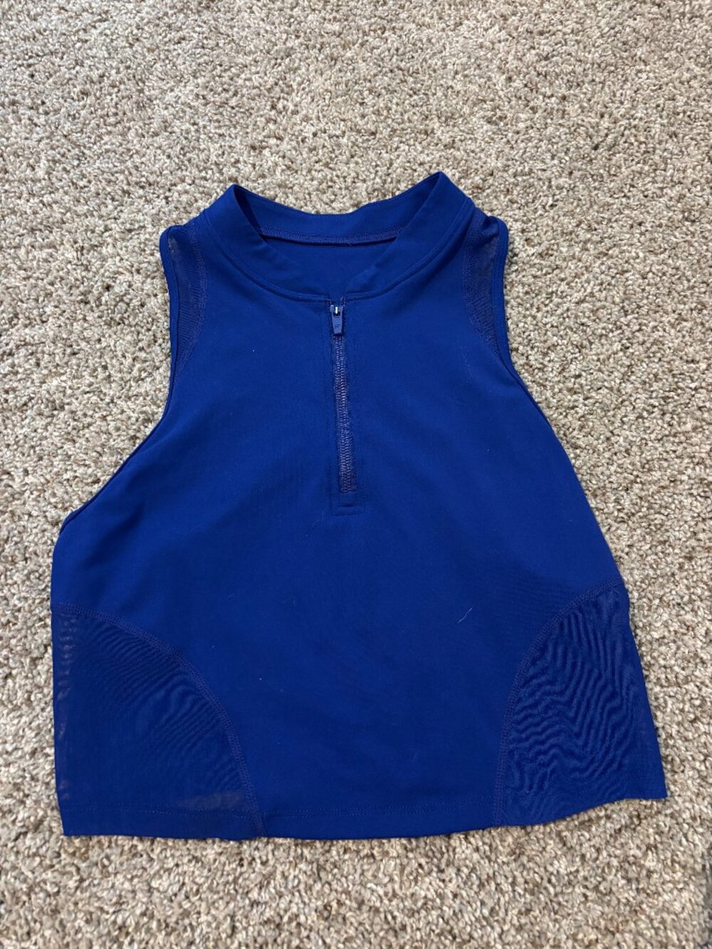 Fabletics womens size medium crop tank top admiral blue half zip heatwave